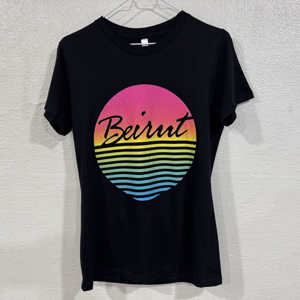 Beirut T-Shirt Lebanon Retro 80s Sunset Wave Graphic Tee Vacation Travel Large